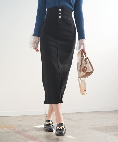 Futier land(フューティアランド)の「ハイウエストデニムナロースカート(デニムスカート・レディース・ブラック/インディゴブルー・SMALL/MEDIUM/LARGE)」の18枚目の写真