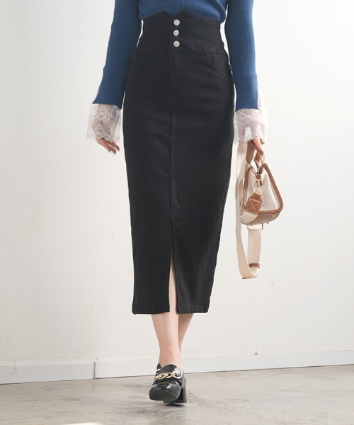 Futier land(フューティアランド)の「ハイウエストデニムナロースカート(デニムスカート・レディース・ブラック/インディゴブルー・SMALL/MEDIUM/LARGE)」の20枚目の写真