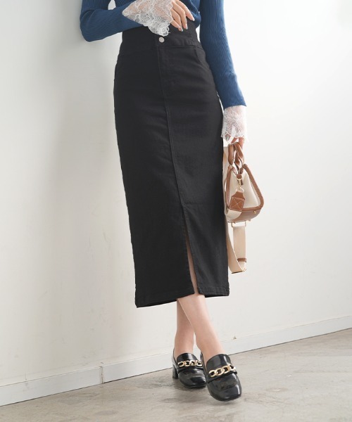 Futier land(フューティアランド)の「ハイウエストデニムナロースカート(デニムスカート・レディース・ブラック/インディゴブルー・SMALL/MEDIUM/LARGE)」の22枚目の写真