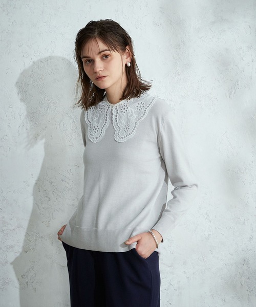 LE SOUK HOLIDAY(ルスークホリデー)の「レースつけ衿ニットプルオーバー(ニット/セーター・レディース・ライトグレー/ブラック・M/L)」の6枚目の写真