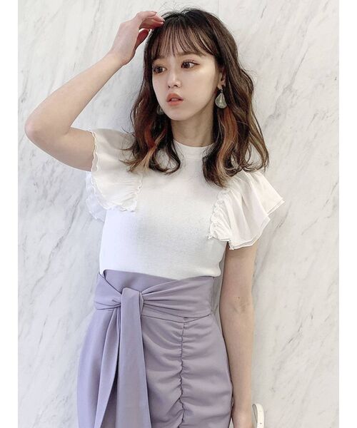 dazzlin（ダズリン）の「ダブルシアーフリルニットットップス（ニット/セーター・レディース・オフホワイト/グレー/グリーン/ブラック・FREE）」の2枚目の写真