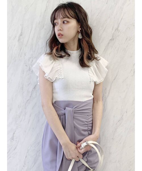 dazzlin（ダズリン）の「ダブルシアーフリルニットットップス（ニット/セーター・レディース・オフホワイト/グレー/グリーン/ブラック・FREE）」の8枚目の写真