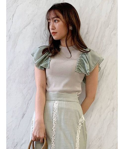 dazzlin（ダズリン）の「ダブルシアーフリルニットットップス（ニット/セーター・レディース・オフホワイト/グレー/グリーン/ブラック・FREE）」の13枚目の写真