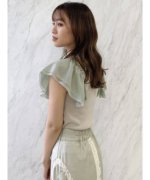 dazzlin（ダズリン）の「ダブルシアーフリルニットットップス（ニット/セーター・レディース・オフホワイト/グレー/グリーン/ブラック・FREE）」の15枚目の写真