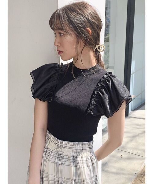 dazzlin（ダズリン）の「ダブルシアーフリルニットットップス（ニット/セーター・レディース・オフホワイト/グレー/グリーン/ブラック・FREE）」の20枚目の写真