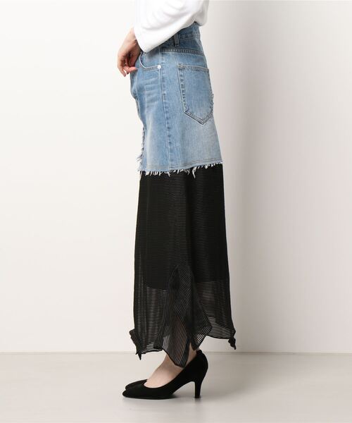 VINTI ANDREWS（ヴィンティアンドリュース）の「VINTI ANDREWS/ヴィンティアンドリュース/ボーダーキリカエデニムスカート（スカート・レディース・ブラック・SMALL）」の2枚目の写真