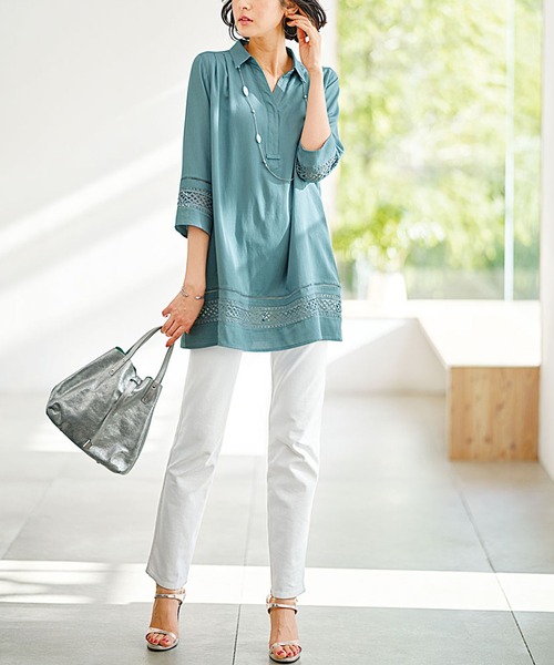 美品✨ブランベールチュニックシャツ 総レースデザインシャツチュニック - ベルーナ【公式】