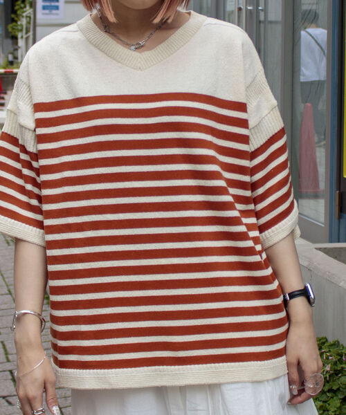 GLOSTER（グロスター）の「【GLOSTER/グロスター】ガンジーニット VネックTシャツ（Tシャツ/カットソー・メンズ・オレンジ/ブルー/グリーン・MEDIUM/LARGE）」の3枚目の写真