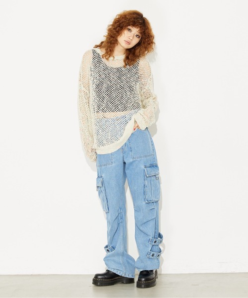 X-girl（エックスガール）の「OPENWORK KNIT TOP（ニット/セーター・レディース・マルチ/イエロー/グレー・ONE SIZE）」の4枚目の写真