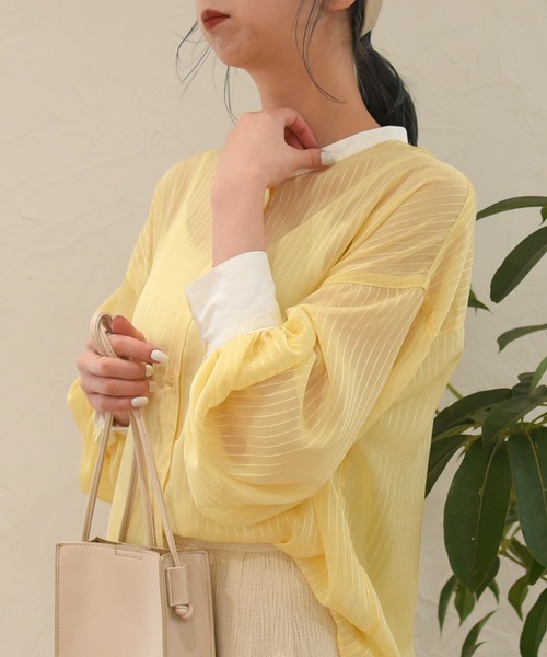 sango（sango）の「シアーストライプバイカラーシャツ（シャツ/ブラウス・レディース・オフホワイト/イエロー/ミント・FREE）」の3枚目の写真