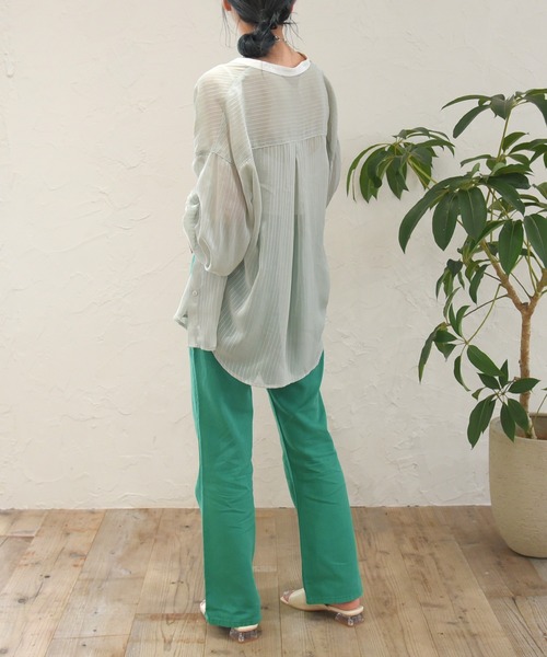 sango（sango）の「シアーストライプバイカラーシャツ（シャツ/ブラウス・レディース・オフホワイト/イエロー/ミント・FREE）」の8枚目の写真