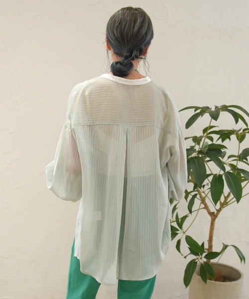 sango（sango）の「シアーストライプバイカラーシャツ（シャツ/ブラウス・レディース・オフホワイト/イエロー/ミント・FREE）」の4枚目の写真