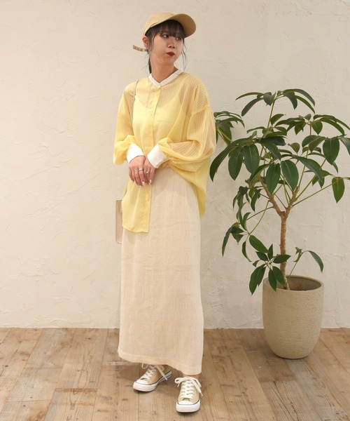 sango（sango）の「シアーストライプバイカラーシャツ（シャツ/ブラウス・レディース・オフホワイト/イエロー/ミント・FREE）」の5枚目の写真