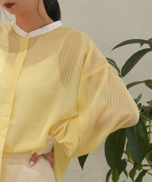 sango（sango）の「シアーストライプバイカラーシャツ（シャツ/ブラウス・レディース・オフホワイト/イエロー/ミント・FREE）」の9枚目の写真