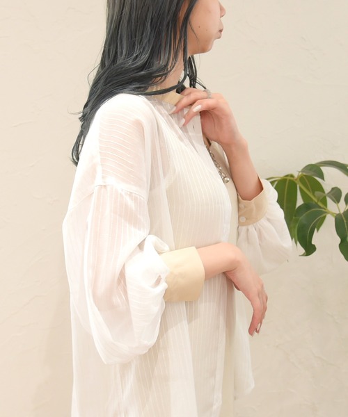 sango（sango）の「シアーストライプバイカラーシャツ（シャツ/ブラウス・レディース・オフホワイト/イエロー/ミント・FREE）」の6枚目の写真