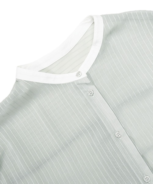 sango（sango）の「シアーストライプバイカラーシャツ（シャツ/ブラウス・レディース・オフホワイト/イエロー/ミント・FREE）」の7枚目の写真