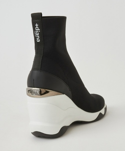 +diana（プラスダイアナ）の「ハイウェッジ ストレッチニットショートブーツ（ブーツ・レディース・ブラック/ブラック×ブラック・22.5cm/23.5cm/24.5cm/25.5cm/23.0cm/24.0cm/25.0cm/22.0cm/21.5cm）」の7枚目の写真