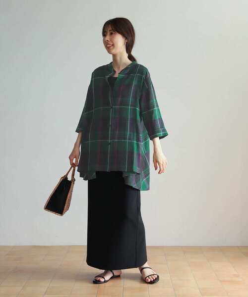 URBAN RESEARCH DOORS（アーバンリサーチドアーズ）の「カラーチェックフレアシャツ（シャツ/ブラウス・レディース・ブラウン系その他/グリーン系その他・MEDIUM）」の5枚目の写真