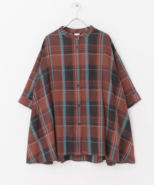 URBAN RESEARCH DOORS（アーバンリサーチドアーズ）の「カラーチェックフレアシャツ（シャツ/ブラウス・レディース・ブラウン系その他/グリーン系その他・MEDIUM）」の6枚目の写真