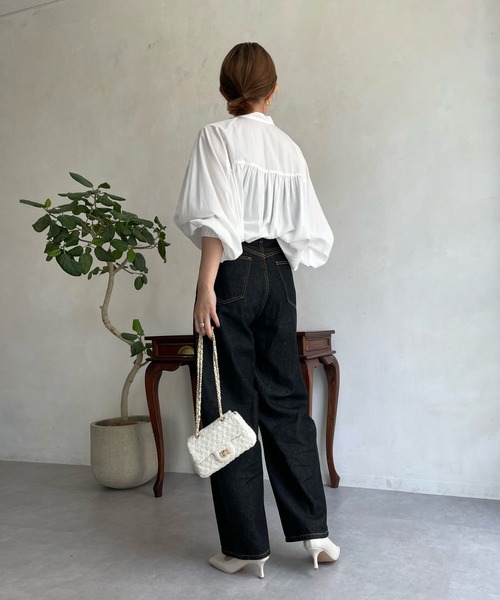 DouDou(ドゥドゥ)の「ボウタイリボンブラウス(シャツ/ブラウス・レディース・チャコールグレー/オフホワイト・FREE)」の16枚目の写真