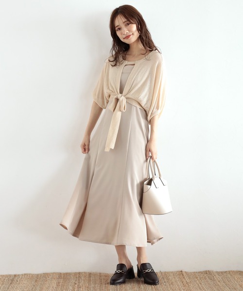 mysty woman（ミスティウーマン）の「シアーニットボレロ×キャミワンピース 123232（ワンピース・レディース・ベージュ系その他/ブラック系その他/ピンクベージュ・FREE）」の4枚目の写真