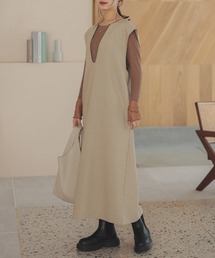 キーネックフレンチロングワンピース