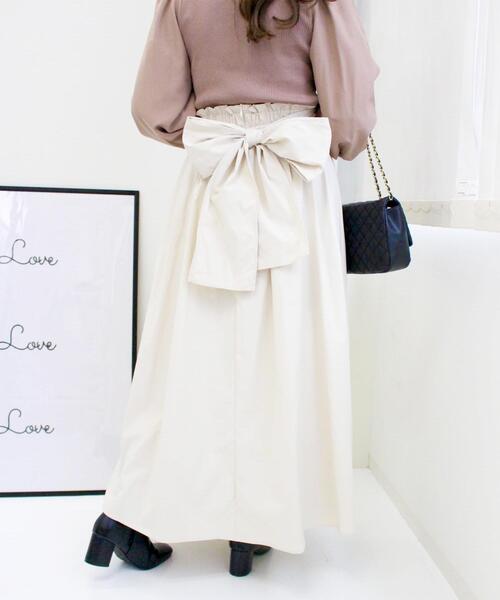 INGNI(イング)の「BACKリボンギャザーフレア/スカート(スカート・レディース・ブラック/ブラウン/オレンジ/ライトベージュ・FREE)」の3枚目の写真