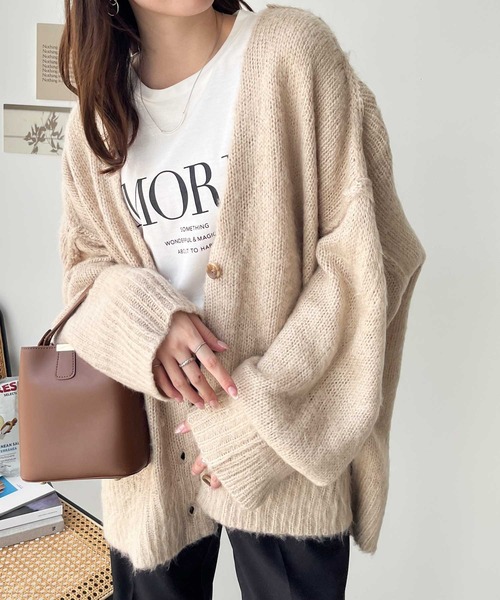 GeeRA（ジーラ）の「シャギー起毛ニットカーディガン（カーディガン/ボレロ・レディース・ベージュ/オレンジ/グリーン・MEDIUM/LARGE/X-LARGE）」の2枚目の写真