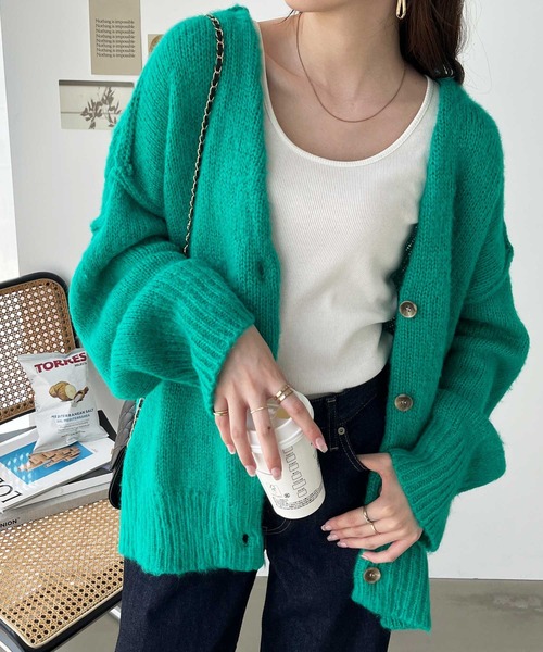 GeeRA（ジーラ）の「シャギー起毛ニットカーディガン（カーディガン/ボレロ・レディース・ベージュ/オレンジ/グリーン・MEDIUM/LARGE/X-LARGE）」の3枚目の写真