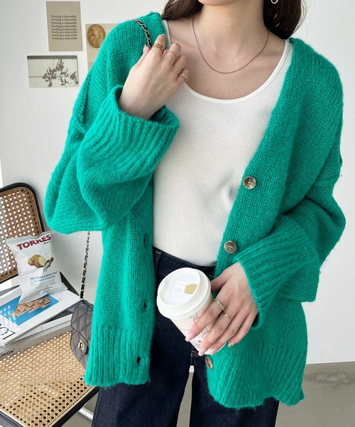 GeeRA（ジーラ）の「シャギー起毛ニットカーディガン（カーディガン/ボレロ・レディース・ベージュ/オレンジ/グリーン・MEDIUM/LARGE/X-LARGE）」の9枚目の写真