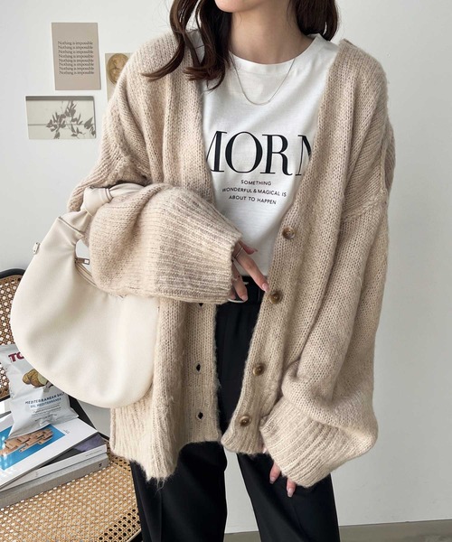 GeeRA（ジーラ）の「シャギー起毛ニットカーディガン（カーディガン/ボレロ・レディース・ベージュ/オレンジ/グリーン・MEDIUM/LARGE/X-LARGE）」の4枚目の写真