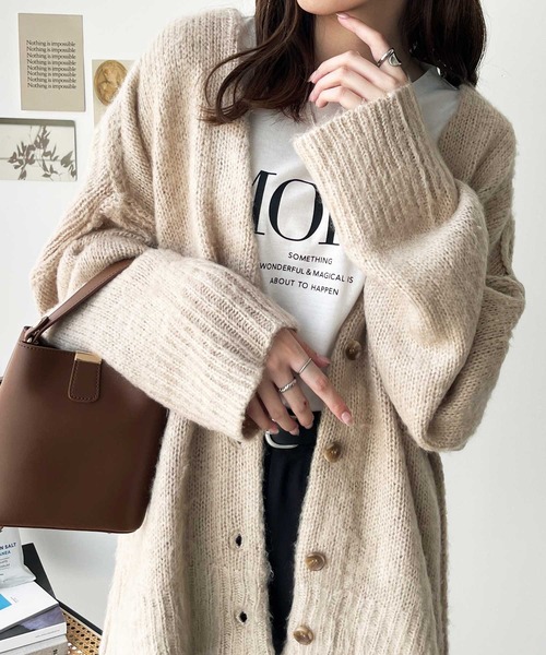 GeeRA（ジーラ）の「シャギー起毛ニットカーディガン（カーディガン/ボレロ・レディース・ベージュ/オレンジ/グリーン・MEDIUM/LARGE/X-LARGE）」の5枚目の写真