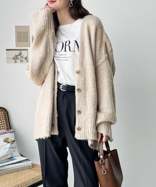 GeeRA（ジーラ）の「シャギー起毛ニットカーディガン（カーディガン/ボレロ・レディース・ベージュ/オレンジ/グリーン・MEDIUM/LARGE/X-LARGE）」の6枚目の写真