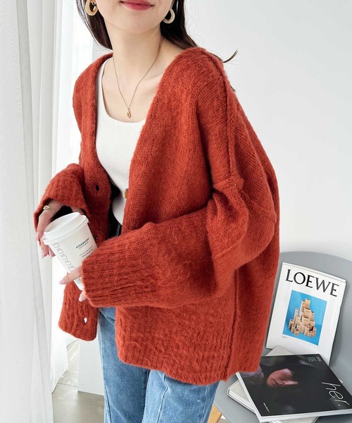 GeeRA（ジーラ）の「シャギー起毛ニットカーディガン（カーディガン/ボレロ・レディース・ベージュ/オレンジ/グリーン・MEDIUM/LARGE/X-LARGE）」の15枚目の写真