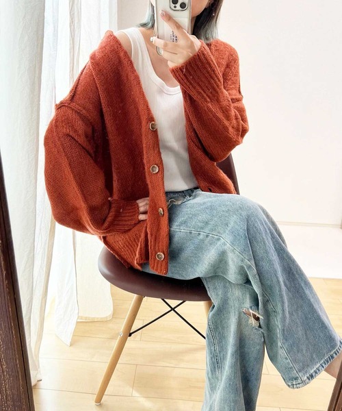 GeeRA（ジーラ）の「シャギー起毛ニットカーディガン（カーディガン/ボレロ・レディース・ベージュ/オレンジ/グリーン・MEDIUM/LARGE/X-LARGE）」の21枚目の写真