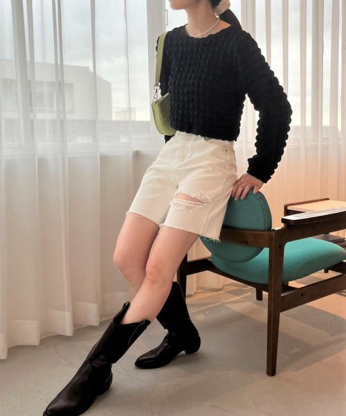 ALAND(エーランド)の「3.3 Field Trip/エンボスクロップぽこぽこ長袖T 2163817(Tシャツ/カットソー・レディース・アイボリー/ライトブルー/ブラック/ライトグリーン・FREE)」の7枚目の写真