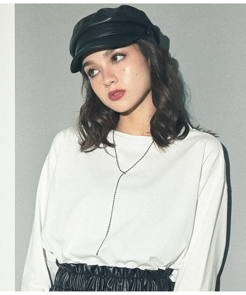 ANAP（アナップ）の「フェイクレザーキャスケット（キャスケット・レディース・ベージュ/ブラック・FREE）」の2枚目の写真