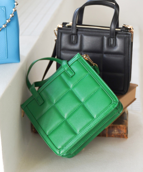 VENCEEXCHANGE（ヴァンスエクスチェンジ）の「2WAYスクエアキルティングミニトートバッグ（ショルダーバッグ・レディース・ピンク/グリーン/ブラック・FREE）」の2枚目の写真