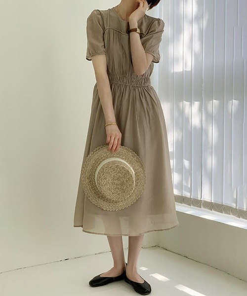Girly Doll(ガーリードール)の「ラウンドネックパフスリーブシフォンフレアワンピース(ワンピース・レディース・ホワイト/キャメル・F)」の20枚目の写真