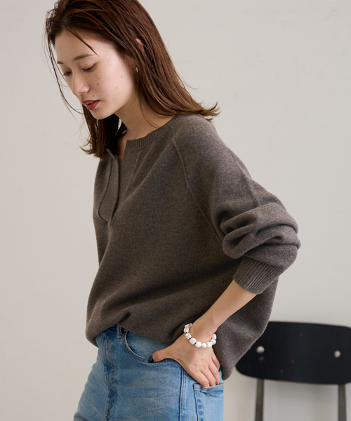 セール】ミドルゲージ天竺ヘンリープルオーバー（ニット/セーター