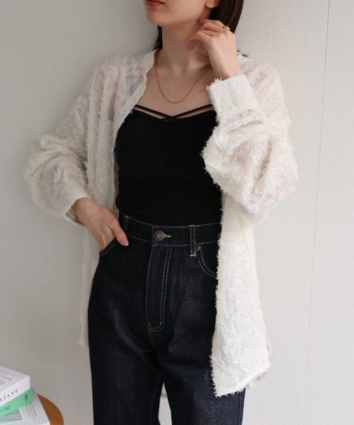 sakishimatokyo（サキシマトーキョー）の「ジャガードフラワーブラウス / シアーブラウス【レディース シャツ/ブラウスランキング1位獲得実績あり】（シャツ/ブラウス・レディース・ブラック/カーキ/ブルー/アイボリー/オフホワイト・M/S）」の6枚目の写真