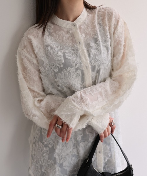 sakishimatokyo(サキシマトーキョー)の「ジャガードフラワーブラウス / シアーブラウス【レディース シャツ/ブラウスランキング1位獲得実績あり】(シャツ/ブラウス・レディース・ブラック/カーキ/ブルー/アイボリー/オフホワイト・M/S)」の20枚目の写真