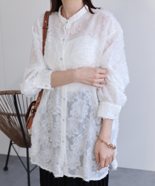 sakishimatokyo(サキシマトーキョー)の「ジャガードフラワーブラウス / シアーブラウス【レディース シャツ/ブラウスランキング1位獲得実績あり】(シャツ/ブラウス・レディース・ブラック/カーキ/ブルー/アイボリー/オフホワイト・M/S)」の21枚目の写真