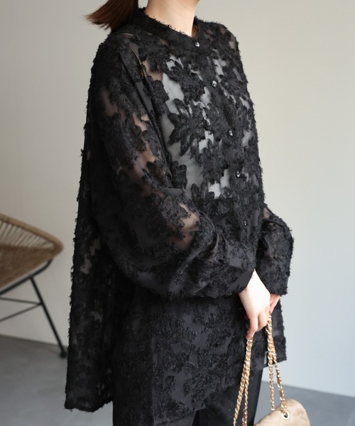 sakishimatokyo(サキシマトーキョー)の「ジャガードフラワーブラウス / シアーブラウス【レディース シャツ/ブラウスランキング1位獲得実績あり】(シャツ/ブラウス・レディース・ブラック/カーキ/ブルー/アイボリー/オフホワイト・M/S)」の22枚目の写真