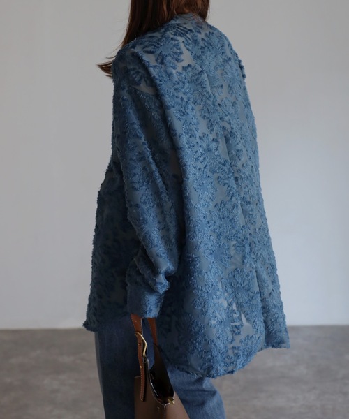 sakishimatokyo(サキシマトーキョー)の「ジャガードフラワーブラウス / シアーブラウス【レディース シャツ/ブラウスランキング1位獲得実績あり】(シャツ/ブラウス・レディース・ブラック/カーキ/ブルー/アイボリー/オフホワイト・M/S)」の15枚目の写真