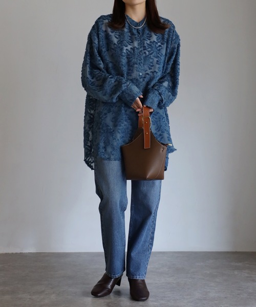 sakishimatokyo(サキシマトーキョー)の「ジャガードフラワーブラウス / シアーブラウス【レディース シャツ/ブラウスランキング1位獲得実績あり】(シャツ/ブラウス・レディース・ブラック/カーキ/ブルー/アイボリー/オフホワイト・M/S)」の16枚目の写真