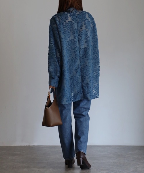 sakishimatokyo(サキシマトーキョー)の「ジャガードフラワーブラウス / シアーブラウス【レディース シャツ/ブラウスランキング1位獲得実績あり】(シャツ/ブラウス・レディース・ブラック/カーキ/ブルー/アイボリー/オフホワイト・M/S)」の18枚目の写真