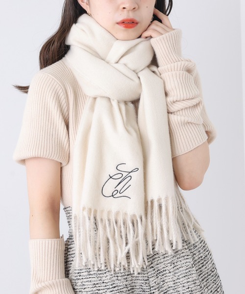 Chico（チコ）の「【新色追加】刺繍入り無地ストール（マフラー・レディース・ブラック/ベージュ/グレー/アイボリー/ピンク・FREE）」の10枚目の写真