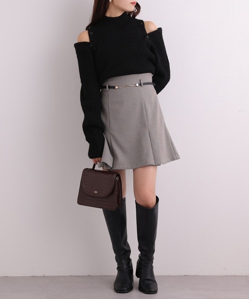 one after another NICE CLAUP(ワンアフターアナザーナイスクラップ)の「シルエットがきれいなベルト付きフレアミニスカート(スカート・レディース・ブラック/モカ/ブラック系その他/チェック・FREE)」の14枚目の写真