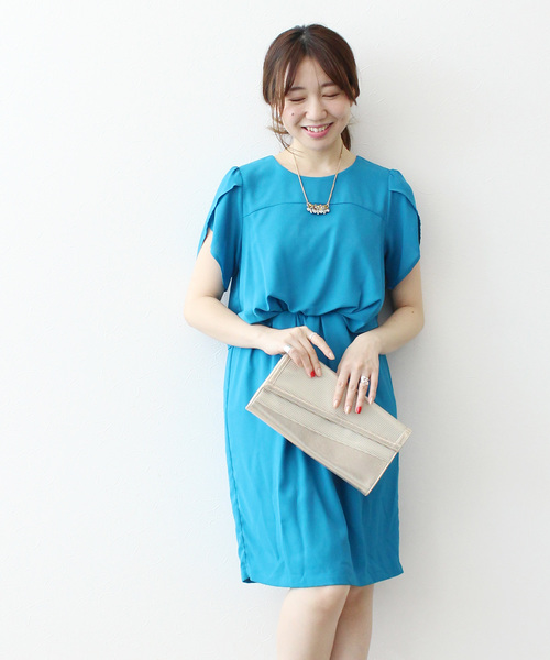 Jines ジネス の 結婚式 ﾜﾝﾋﾟｰｽ ﾄﾞﾚｽ 二次会 ポリエステルジョーゼット ウエストギャザーワンピース ワンピース Wear